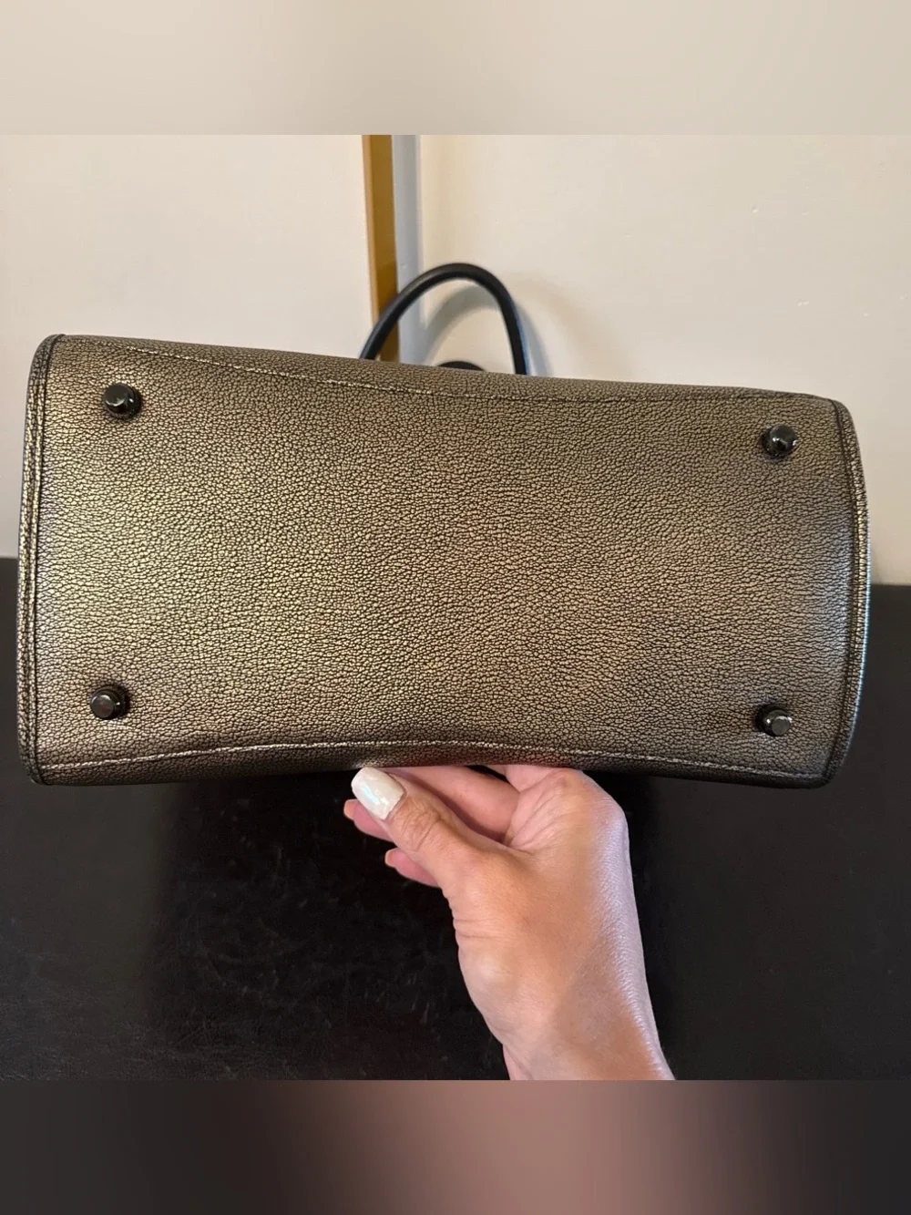 Coach Metallic Gold Pebbled Satchel with Black Trim